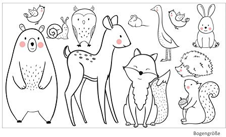 124 Wandtattoo Tiere schwarz weiß Mimimalistisch- in 6 Größen - Kinderzimmer Sticker Aufkleber Wanddeko Wandbild Junge Mädchen Baby - Größe 1000 x 560 mm