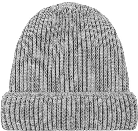 HANSEHELD Strickmütze Rippstrick 100% Schurwolle (Merino) - Grau | Basic | Umschlag | Weich | gerippt | Strick 100% Wolle (Merino) | Mulesingfrei | Made in Germany