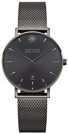 Kistanio Petit Damenuhr mit Milanaiseband Datum Edelstahl Gun Metal Gun Metal Saphirglas GM-GMS-M