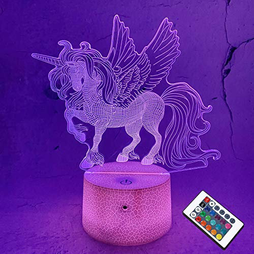 CooPark 3D Einhorn Lampe LED Nachtlicht mit Fernbedienung, 16 Farben Wählbar Dimmbare Touch Schalter Nachtlampe Geburtstag Geschenk Frohe Weihnachten Geschenke Für Mädchen Männer Frauen Kind