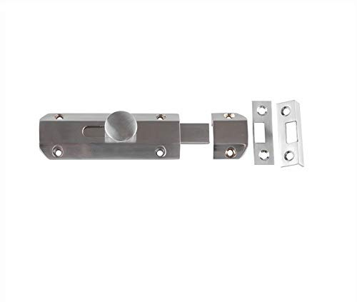 Jedo 100mm (4) Heavy Duty Sliding Surface Door Lock Bolt for Internal Latch Doors and External Doors and Windows (Satin Nickel)