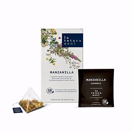 LA TETERA AZUL Manzanilla. Cualquier momento será bueno para tomar este cóctel de flores manzanilla y mucho cariño. 20 Pirámides Envueltas Individualmente.