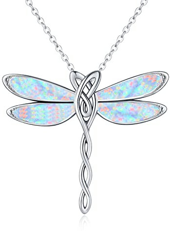 CHENGHONG Opal Libelle Halskette 925 Sterling Silber Weißer Opal Verzierte Libelle Anhänger Zarte Libelle Schmuck Geschenke für Frauen Mädchen