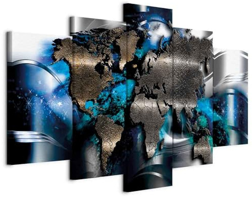 B&D XXL - Tableau Acoustique Carte du Monde 200x100 cm 5 Parties - Décoration Isolation Bureau Chambre Panneau Insonorisant Impression sur Toile - Abstraction du monde artistique k-A-0017-b-p