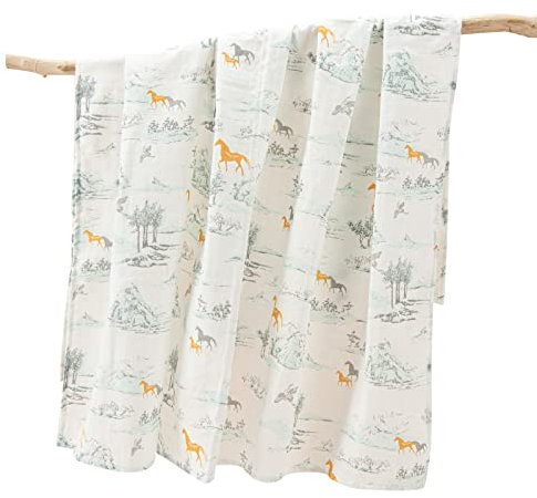 SONARIN Babydecke 110 x 110cm,Baumwolle Baby Musselin Decke Weich Atmungsaktive Baby Badetuch Waschlappen Cartoon Baby Kuscheldecke Krabbeldecke für Baby Jungen & Mädchen(Pferd)