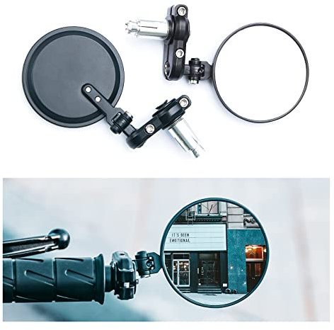 WTZMOTO 7/822mm Motorrad Spiegel, Motorrad Runde Lenkerendenspiegel, 360° Drehbar, Können Falten Spiegel, Kompatibel mit Kawasaki Ninja, Yamaha MT25 MT09 MT03 MT10 Suzuki Z400 Honda.