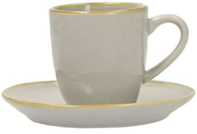 Set Espressotasse mit Untertasse Concerto Espresso Tasse italienisch Steinzeug mediterraner Italien Retro Stil 90ml (Grigio Perla/Perlgrau)