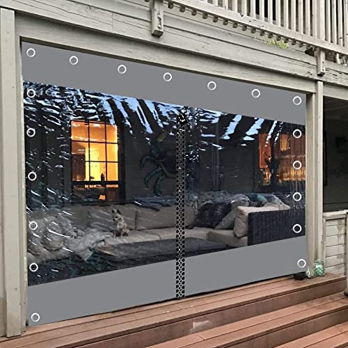 Jolan Transparente wasserdichte Planenvorhänge Mit Ösen,Außen Pergola,Terrasse,Veranda,Pavillon,Carport,Graue Durchsichtige Planen Seitenteile,PVC Plane Mit Reißverschluss,L×H-1.7×2m(5.6 * 6.6ft)