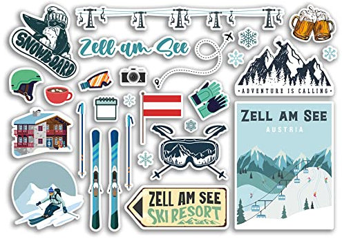 A5 Aufkleberbogen Zell Am See Vinyl Aufkleber - Österreich Österreich Ski Resort Berge Snowboard Urlaub Flagge Reise Schneesport Gepäck Scrapbooking #79063