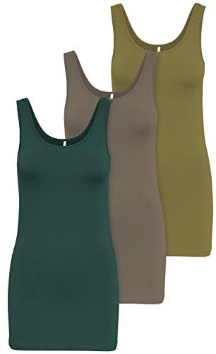 ONLY 3er Pack Damen Basic Tops Tank Top dunkel blau lang 15201465 Farb Mix 9 L