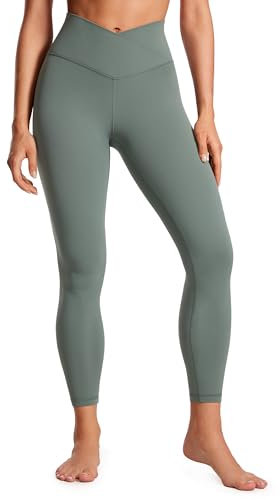 CRZ YOGA Damen Butterluxe Cross Waist Workout Leggings V Cross High Waisted Bauchkontrolle Gym Yoga Leggings - 64cm Grauer Salbei 38