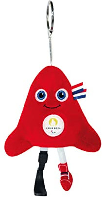 DOUDOU ET COMPAGNIE - Porte-Clé Peluche Phryge Paralympique - Mascotte Officielle des Jeux Olympiques et Paralympiques Paris 2024 - Forme Bonnet Phrygien Rouge - 10 cm - JO2499
