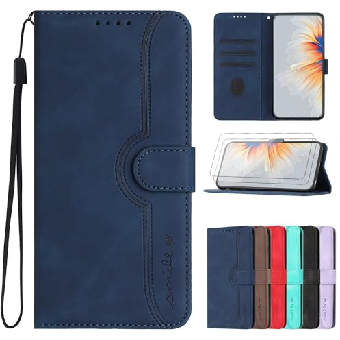 FMPCUON Coque pour Samsung Galaxy S20 Plus avec Verre Trempé Protection écran*2,Housse Cuir PU Portefeuille Anti-Scratch Cas Support pour Samsung Galaxy S20 Plus-Bleu foncé