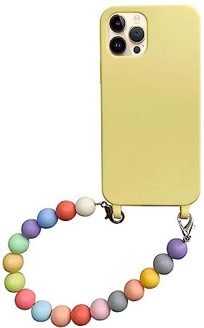 Bakicey Handyhülle Kompatibel mit iPhone 11 Pro Max Aesthetic Glitzer Rainbow mit Perlenkette Kristallklar Transparent Schutzhülle Frauen Mädchen Hülle mit Süßes Band Case für iPhone 11 Pro Max, Gelb
