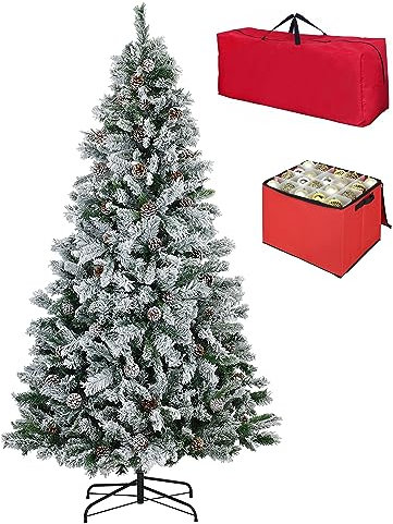 Totò Piccinni Albero di Natale INNEVATO, Folto, Effetto Neve Realistico, Incluso Borsone e Porta Palline (210 cm, BERNA con Pigne)