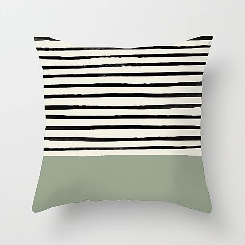 Kissenbezug 50x50 Schwarz Gestreift Grün Sofakissen Baumwoll und Leinen Dekokissen Quadrat Kissenbezüge mit Reißverschluss Outdoor Kissen- für Wohnzimmer Auto Schlafzimmer