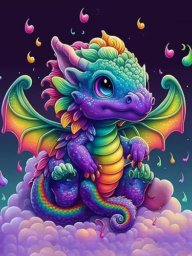 Colourful Dragon Diamond Painting for Adults - 5D DIY Round Full Drill Painting Kits,Paint Diamond Art for Kids with Pictures,Beads Art for Living Room Bedroom Office Wall Decor(30x40CM/12x16in)