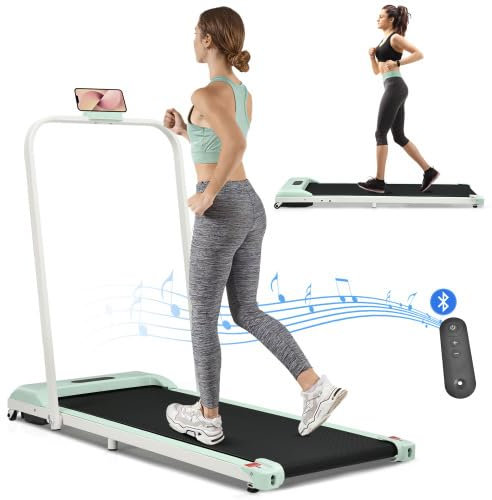 SogesHome Laufband für zuhause Treadmill Walking Pad Schreibtisch Fitness Trainingsgeräte 2 in 1 mit Fernbedienun 1-6 km/h LED-Display Bluetooth Lautsprecher