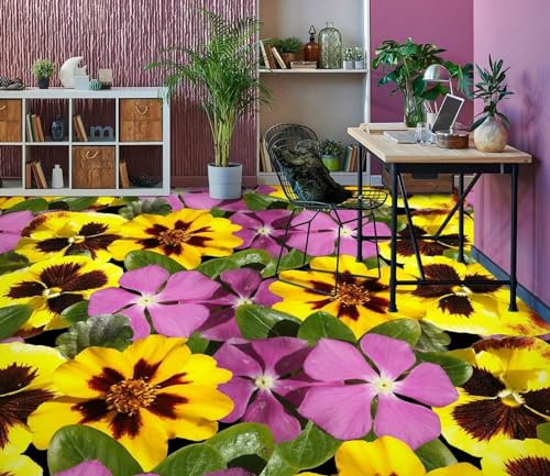 Benutzerdefinierte Selbstklebende Boden Wandtapete 3D-Rosa-Blume, 150 x 105 cm 3D Bodenfliesen Aufkleber Wohnzimmer Studie Pvc Wasserdicht Tragen 3D Bodenbelag Tapete