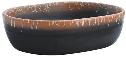 vidaXL Aufsatzwaschbecken, Oval Waschbecken mit Muster, Handgefertigt Waschtisch Waschschale für Badezimmer, Handwaschbecken Spülbecken, Schwarz Orange 47x33x13 cm Keramik