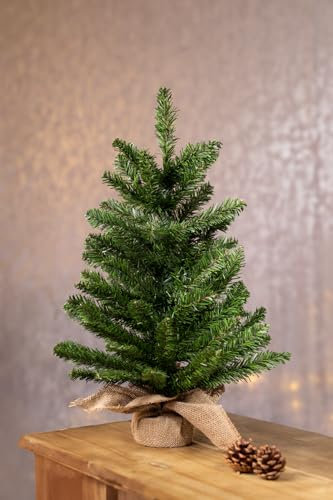 Marco Paul 2ft Artificial Mini Christmas Tree with Jute Bag – 60cm Realistic Mini Tabletop Xmas Tree, Indoor Small Christmas Tree with Burlap Bag Base - Xmas Artificial Tree for Office Desktop