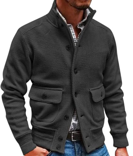 Generico Giacca Felpa Leggera Uomo Senza Cappuccio con Zip in Cotone da Lavoro - Bambino 8 Anni Y2K Hoodie Men - Giacche Impermeabili Estive