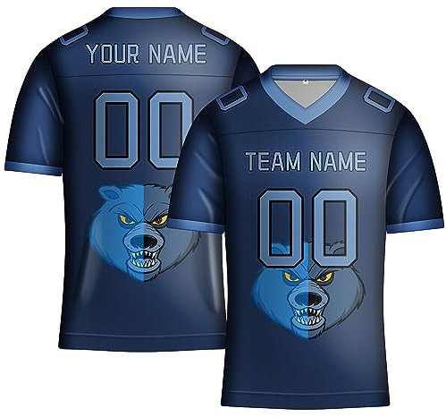 Benutzerdefinierte Fußballtrikot Herren/Frauen/Jugend Cooles Bär Shirt mit Ihrem eigenen Team Name Nummer Outdoor Uniform, navy, S