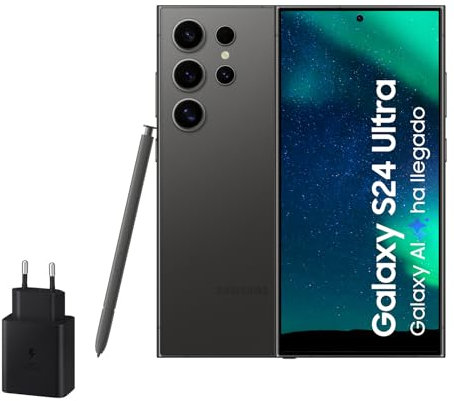 Samsung Galaxy S24 Ultra y Cargador 45W, Teléfono Móvil con IA, Smartphone Android, 12 GB RAM, 512 GB Almacenamiento, Cámara 200MP, S Pen, Batería Larga Duración, Negro Titanium (Versión Española)