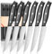 kyushublade Steak Knives, Steak Knife Made of Premium Stainless Steel, Full Tang Serrated Kitchen Knife with Comfort Ergonomic Black Handle, Non-Slip, Dinner Table Cutlery Set Knives (6)
