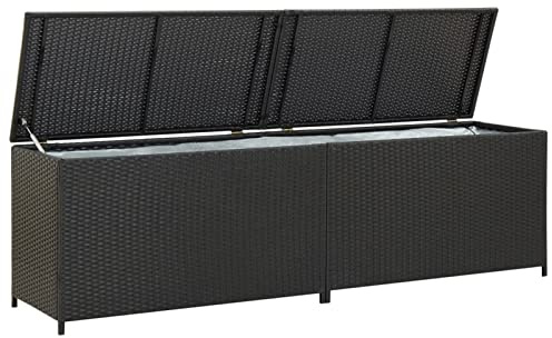 Gecheer Truhe für den Außenbereich aus Polyrattan, Aufbewahrungsbox für den Garten, 200 x 50 x 60 cm, Schwarz