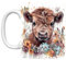 Samuliy Tasse mit Highland-Kuh-Motiv, Tiermotiv, visuelle Blume, 325 ml, Keramik-Kaffeetasse, Kuh-Druck, Tassen mit Kuhmotiv für Frauen, Bauernhof-Tasse
