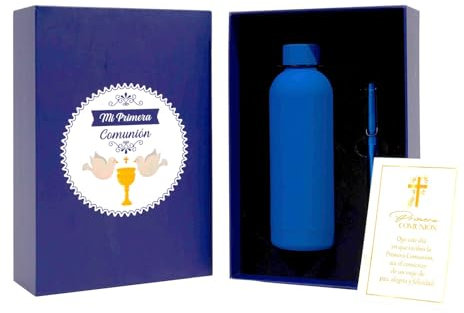 Didart Handmade Pack Regalo Comunión niño. Regalos originales para niños. Recuerdo primera comunion niño. Ideas regalos comunión. Botella y bolígrafo de Comunión.