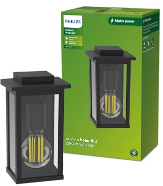 Philips Outdoor Mirth Wandleuchte eckig, max. 25W, exkl. Leuchtmittel, IP44 wetterfest, schwarz