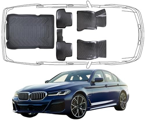 Trimak Passgenau 3D Fussmatten & Kofferraumwanne Auto Kompatibel mit BMW 5èr G30 2017-2024 Limousine Auto Allwetter Zubehör Gummimatten Kofferraumwanne Autos TPE Allwetter Geruchlos rutschfest