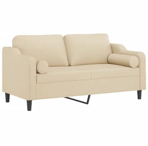 vidaXL Sofa 2 Sitzer, Couch mit Zierkissen, Liegesofa für Wohnzimmer, Polstersofa Sessel Relaxsofa Loungesofa Relaxcouch, Creme Stoff