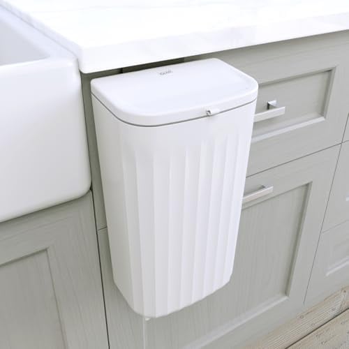 Glad Roomate Under Counter Trash Can | Space Saving Waste Bin for Kitchen Cabinet, Bathroom or Office | Dual Lid for Ease of Opening, 12 Liter, White