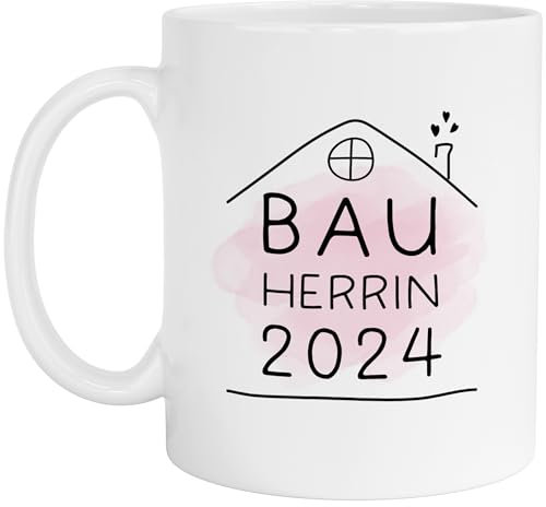 Generisch kleinebuchstaben® Bauherrin Bauherr Tasse 2024 Name,Geschenke zum Richtfest, Geschenkideen zum Hausbau Einweihung Einweihungsfeier, Häuslebauer (Bauherrin - Innen & Henkel - Weiß)