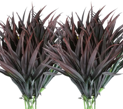 PATIKIL 18 Piante Artificiali Finte Erba, 12 Pezzi Plastica Finta Erba Orchidea con Steli per Appendere Vasi Decorazione Casa Giardino, Nero Verde