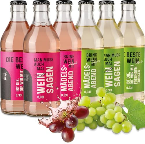 Brauerei Zwönitz – Weinschorle 0,33l im 6er Pack / 3x Weißwein Schorle und 3x Weinschorle Rosé/Praktische kleine Flaschen mit Sprüchen