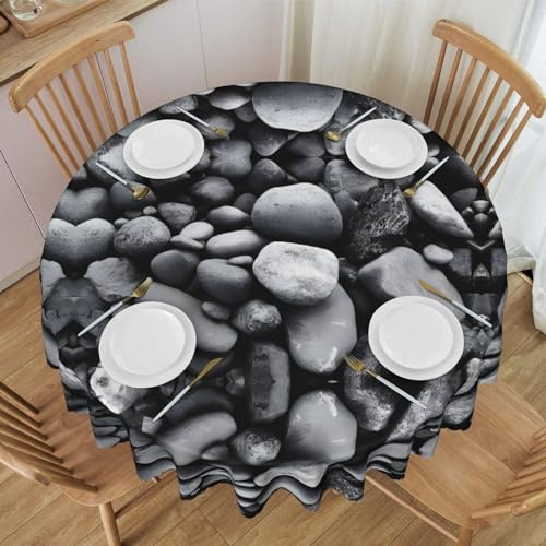 Runde Tischdecke mit Aufdruck „Viele Schwarze Kieselsteine, 152,4 cm, Wiederverwendbare Tischdecke für Essen drinnen und draußen, Party, Tisch, Picknick, Esszimmer, Party Tion