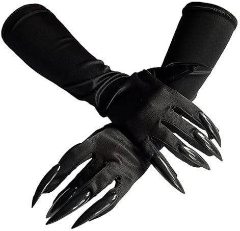 Claw Gloves for Halloween, Halloween Cosplay Black Long Nail Gloves, Carefully Detailed Claw Pattern Cosplay Costume for School Plays, Stage Shows, Carnivals, and Halloween Parties