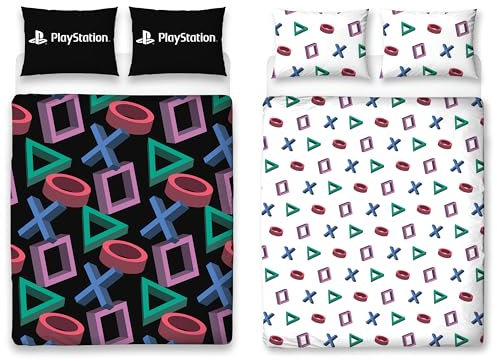 Official PlayStation Double Duvet Cover Set | Abstract Design Reversible 2 Sided Bedding Including Matching Pillow Cases | Gaming Black Double Bed Set