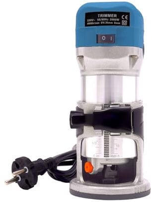 Elektrische Oberfräse Trimmer, Kantenfräse Holz Fräse 2000W mit 6 Geschwindigkeitsstufen für Holzbearbeitung, Holzfräse Multifunktionsfräse mit 15 Fräsern (Blau)