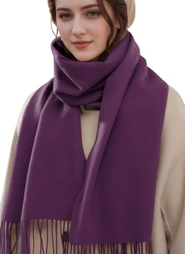 MEDUOLA Damen Winter Schal aus weichem angenehmem Material große einfarbige Pashmina mit fransen Pashmina Tücher und Umschläge Lila