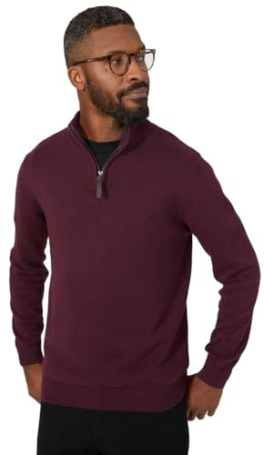 Maine Premium Pure Cotton Half Zip Funnel Jumper, M, Burgundy