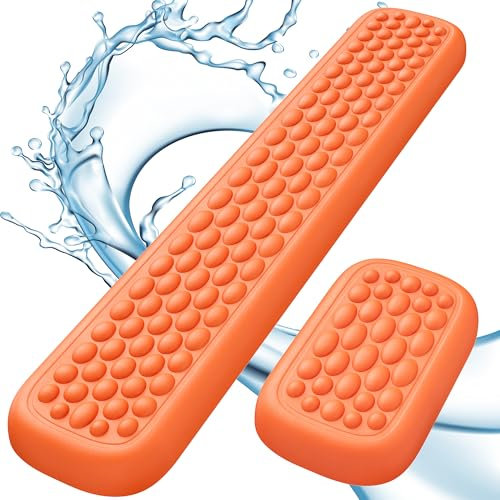 Lekvey Wrist Rest for Computer Keyboard, Leather Memory Foam Keyboard Wrist Rest, Massage Design for Typing Pain Relief, Comfortable Keyboard Mouse Wrist Support for Office, Gaming, Computer, Orange