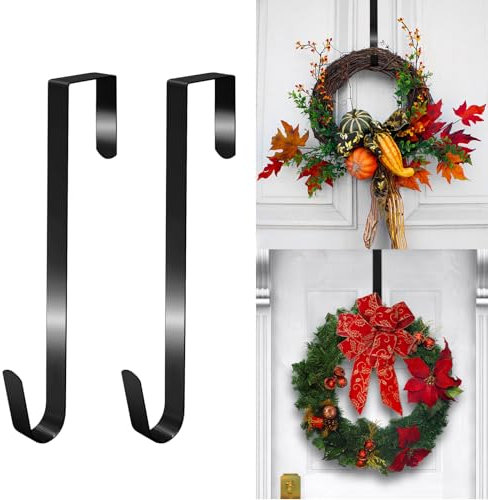 GHKLNY Lot de 2 cintres pour couronne de Noël et porte d'entrée, crochets décoratifs en métal pour couronne de Noël (noir, 31 cm)