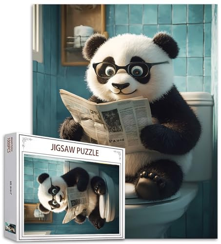 Panda See Newspaper 1000 Piece Jigsaw Puzzles for Adults Animal Go Toilet Puzzles Wildlife Toilet Puzzle Challenging Family Activity Games Colorful DIY Craft Puzzle for Home Decor Gifts 27×20 Inches