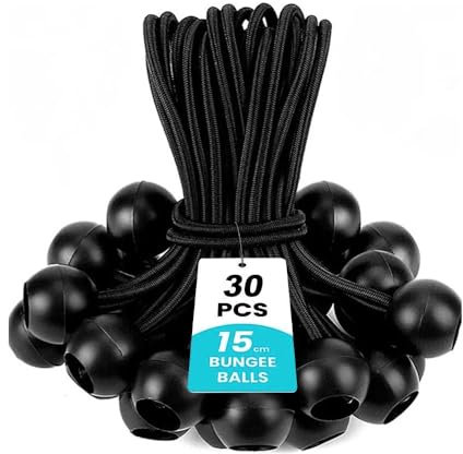 Bungee Cord with Balls, 30PCS 15cm Black Bungee Ball Cords, Elastic Bungee Cord & Tarpaulin Bungee Balls for Outdoor Camping Tents Cargo Banner Pavilions Holder Flag Poles Boating