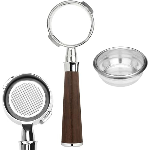 58mm Bodenloser Siebträger AUS Edelstahl - EXKLUSIV für-Gaggia-Classic/Pro/Evo Pro - Mit Walnussgriff & abnehmbarem Filterkorb